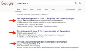 google sea sem adwords text anzeige beispiel physiotherapie - freshestweb klein
