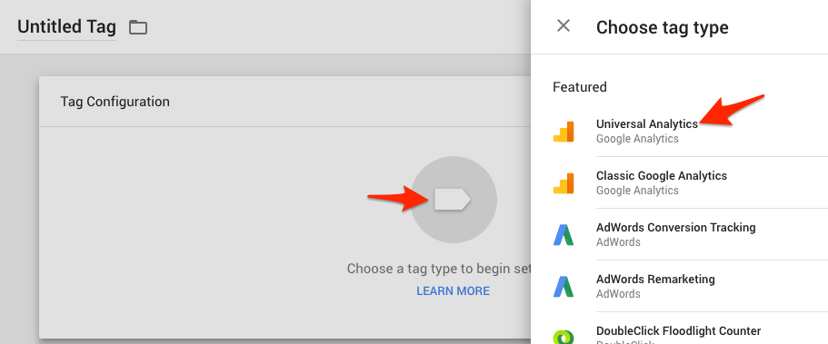 scroll depth tag type universal analytics wählen - google tag manager